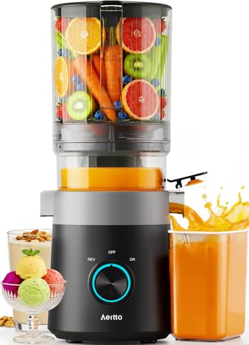 Aeitto 3-in-1 Cold Press Juicer for Juice, Nut Milk & Sorbet – Filter-Free Design for Effortless Cleaning, 6.0" Extra Large Chute Fits Whole Fruits & Vegetables, Juicer Machines High Yield, With Brush