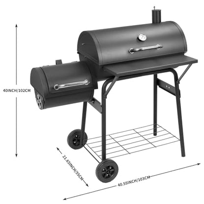 Charcoal Grill with Offset Smoker,BBQ Grills with Side Table,Outdoor Cooking with 535 Square Inches,Backyard Camping Picnics, Patio and Parties, Black by DNKMOR