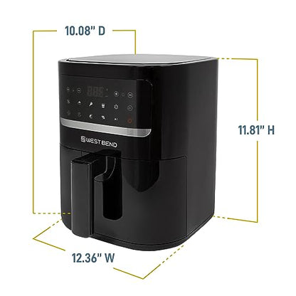 West Bend Compact Air Fryer 5-Quart Capacity with Digital Controls LCD Display and 10 Cooking Presets with Shake Reminder, Nonstick Frying Basket, 1500-Watts, Black