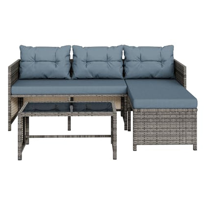 Vongrasig 3 Pieces Patio Furniture Sets, All-Weather Wicker Outdoor Sofa Couch Sectional Set, Small Conversation Set for Patio, Garden w/Cushion, Glass Table, (Blue)