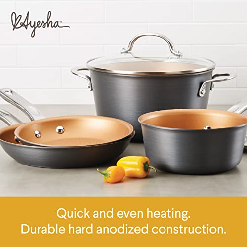 Ayesha Curry Kitchenware Ayesha Curry Home Collection Hard Anodized Nonstick Cookware Pots and Pans Set, 9 Piece, Charcoal Gray