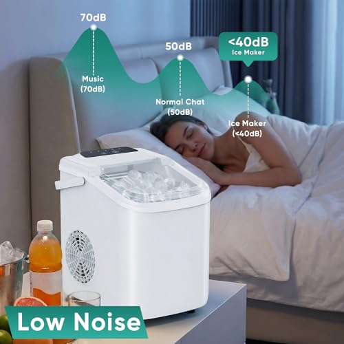Sweetcrispy Countertop Ice Maker with Scoop, Basket and Handle, Portable Ice Machine 9 Cubes Ready in 6 Mins, 26.5lbs in 24Hrs, 2 Sizes for Home Kitchen Office Bar Party