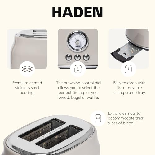 Haden Dorset 2 Slice Wide Slot Stainless Steel Toaster, Putty & Chrome