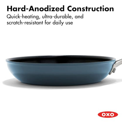 OXO Enhanced 8” Nonstick Frying Pan Skillet, Ceramic PFAS-Free Cookware, Stainless Steel Handle, Eggs & Omelets, Dishwasher & Oven Safe, Storm Blue