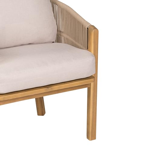 Christopher Knight Home Grotta 9 Piece Outdoor Dining Set, Acacia Wood Patio Dining Table Set with 8 Rope Weave Chairs Beige Cushions Rectangular Outdoor Furniture Set for Garden Patio Backyard