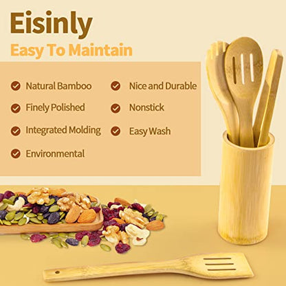 Wooden Spoons for Cooking 7-Piece, Kitchen Nonstick Bamboo Cooking Utensils Set, Durable and Healthy Bamboo Wooden Spatula Spoon for Cooking, Eisinly