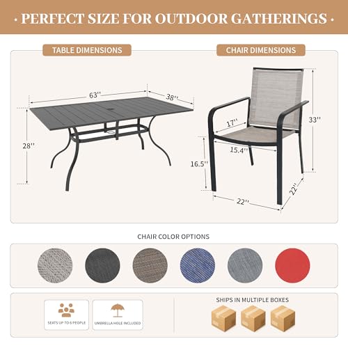 Anmutig 7-Piece Outdoor Dining Set, 63" Patio Table, Stackable Chairs Gray