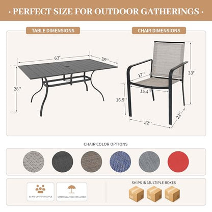Anmutig 7-Piece Outdoor Dining Set, 63" Patio Table, Stackable Chairs Gray