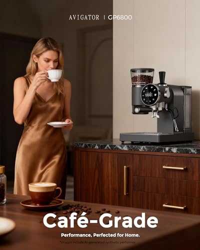 avigator Espresso Machine with Grinder, Semi-Automatic, 20 Bar, Black