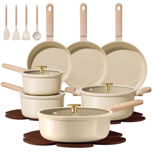 CAROTE 22Pcs Pots and Pans Set Non stick, Ceramic Cookware Set, Non-toxic Kitchen Cooking Set, PFAS and PFOA Free