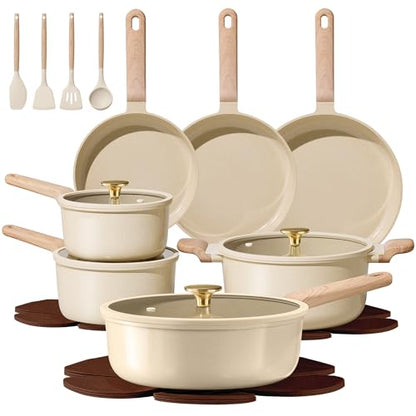 CAROTE 22Pcs Pots and Pans Set Non stick, Ceramic Cookware Set, Non-toxic Kitchen Cooking Set, PFAS and PFOA Free