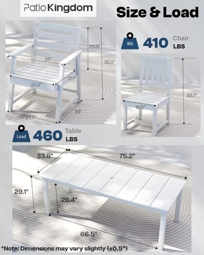 Patio Kingdom White 9-Piece Outdoor Dining Set with Beige 11FT Cantilever Umbrella, 75.2'' HDPE Table & Chairs for 8, Weather-Resistant Furniture with Umbrella Hole for Patio, Lawn, Poolside