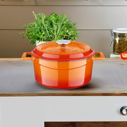 LAVA 10 Quarts Cast Iron Dutch Oven: Multipurpose Stylish Round Shape Dutch Oven Pot with Three Layers of Enamel Coated with Trendy Lid (Orange)