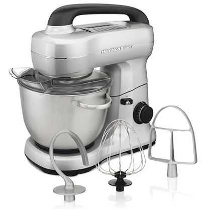 Hamilton Beach Stand Mixer with 4 Quart Stainless Steel Bowl, 7 Speeds, 300 Watt Motor, Silver, R63392 (Renewed)