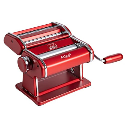 Marcato Made in Italy Atlas+Pasta Machine, Red. Chrome Plated Steel & Aluminum Rollers, Double Cutter for Lasagna, Fettuccine & Spaghetti; Durable Manual Pasta Maker for Homemade Pasta