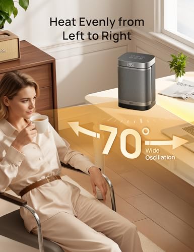 DREO Space Heater, 1500W Portable Electric Heaters for Indoor Use, PTC Ceramic Heater for Office with Remote, Thermostat, 70°Oscillation, 12H Timer, 5 Modes, Safe Quiet Room Heater for Bedroom
