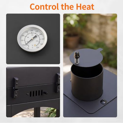 Outvita Charcoal Grill with 2 Side Tables, BBQ Grill with Lid & Chimney