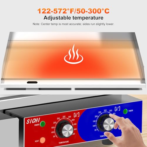 HTTSICHI 29’’ * 16’’ Commercial Electric Countertop Griddle -110V Flat Top Griddles w/ 122-572°F Adjustable Temperature and Non-Stick, 3000W Stainless Steel Electric Griddle w/ 10mm Thick Cast Iron