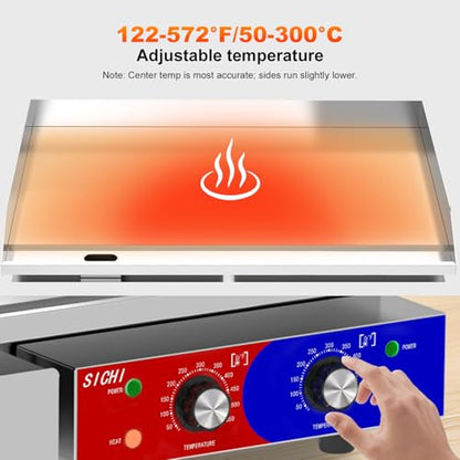 HTTSICHI 29’’ * 16’’ Commercial Electric Countertop Griddle -110V Flat Top Griddles w/ 122-572°F Adjustable Temperature and Non-Stick, 3000W Stainless Steel Electric Griddle w/ 10mm Thick Cast Iron