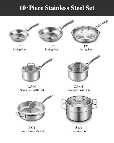 Stainless Steel Cookware Set,Tir-Ply Pots and Pans Set,13 Pcs Stainless Steel Induction Kitchen Cookware Sets,PFOA Free, Frying Pans, Butter warmer,Saute Pan & Stock Pot,Compatible with All Cooktops