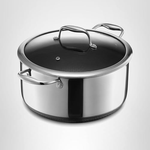 HexClad Hybrid Nonstick 8-Quart Stockpot with Tempered Glass Lid, Stay-Cool Handles, Dishwasher-Friendly, Oven-Safe Up to 900°F, Induction Ready, Compatible with All Cooktops