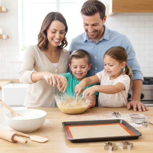 Silicone Baking Mat, Baking Sheets Non Stick, Silicone Mats for Baking, 3 Pcs Baking Supplies for Cookies, Bread & Pastry, Heat-Resistant & Reusable, Orange