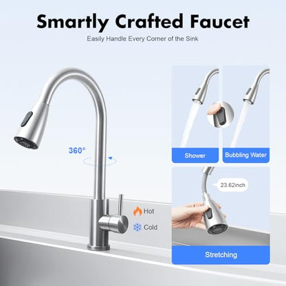 Stainless Steel Utility Sink, Freestanding Single Bowl Utility Sink with Storage Rack, Faucet, Commercial Bowl Kitchen Sinks for Kitchen Laundry Room Farmhouse Indoor and Outdoor, 39" x 20" x 31.5"