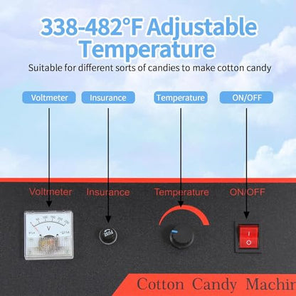 OUKIDR Cotton Candy Machine Commercial, 1050W Electric Cotton Candy Maker with Stainless Steel Bowl and Sugar Scoop, Candy Floss Maker for Kids Birthday, Family Party, Festival, Blue