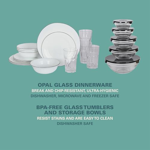 Gibson Home 74 Piece Kitchen in a Box Pots and Pans Cookware, Plates and Bowls Dinnerware, Cutlery Knife Block, Flatware Utensils, Tools & Gadgets, Storage, Glasses Set