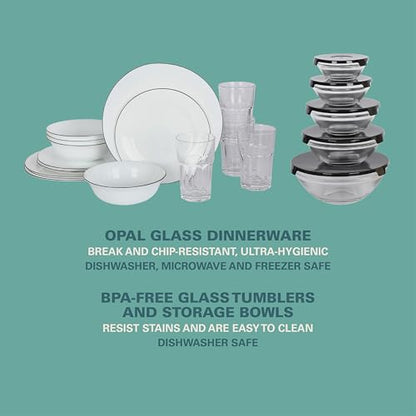 Gibson Home 74 Piece Kitchen in a Box Pots and Pans Cookware, Plates and Bowls Dinnerware, Cutlery Knife Block, Flatware Utensils, Tools & Gadgets, Storage, Glasses Set