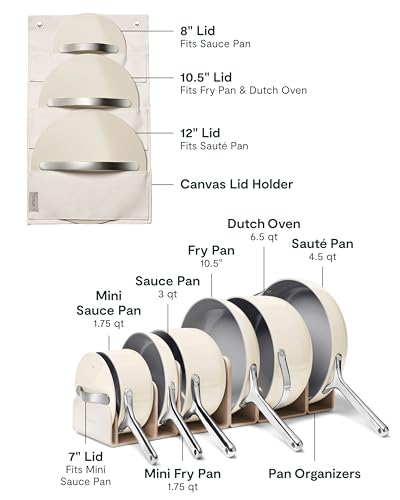 Caraway 24-Piece Nonstick Ceramic Cookware Set - Includes Fry Pans, Sauce, Sauté Pan, Dutch Oven, Petite Cooker, Stir Fry, Rondeau, Stock Pot, Lids & Storage Organizers - Cream