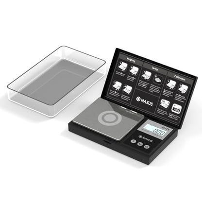 MAXUS Digital Pocket Gram Scale 500g x 0.01g High Precision with Tray, Weighs Small Food, Jewelry, Ounces, Grains, LCD Display, Tare Function