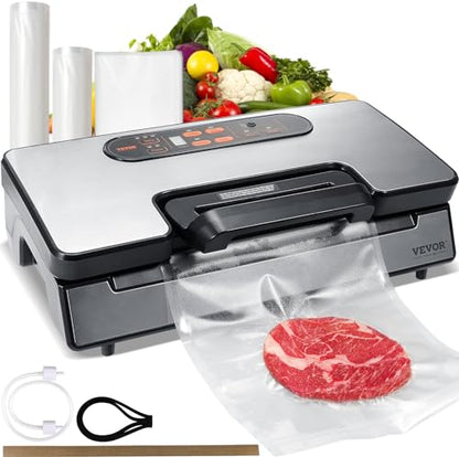VEVOR Vacuum Sealer Machine, Food Sealer Machine，Dry and Moist Food Storage, Automatic and Manual Air Sealing System with Built-in Cutter, with Seal Bag， External Hose 90Kpa 130W Powerful Dual Pump