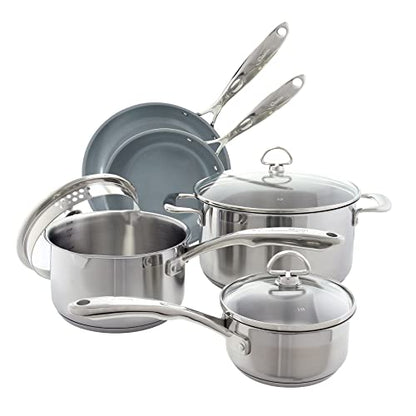Chantal Induction 21 Steel 8 Piece Cookware Set with Ceramic Coated Fry Pans, 8 pc Set