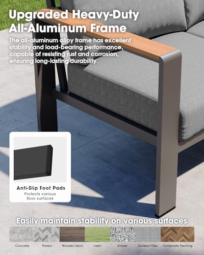 ComfCove Aluminum Outdoor Patio Furniture Set 8 Seats, Outdoor Sectional Corner Sofa, Patio Conversation Sets with Coffee Table & Washable Thick Cushions, Outdoor Furniture for Backyard, Porch, Gray