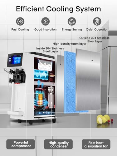 Commercial Ice Cream Machine, 10.4-20 QT/H Yield Soft Serve Ice Cream Machine with 4L Hopper & 1.6L Cylinder, Pre-Cooling & Auto Clean, Touch LCD for Snack Restaurants Bars (white, 4L)