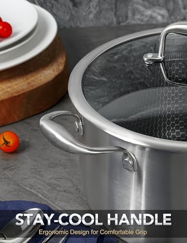 MICHELANGELO Tri-ply Stainless Steel Stock Pot with Lid - 6 Quart, Nonstick Cooking Pot with Honeycomb Interior, Heavy Duty Stockpot, Compatible with All Cooktops