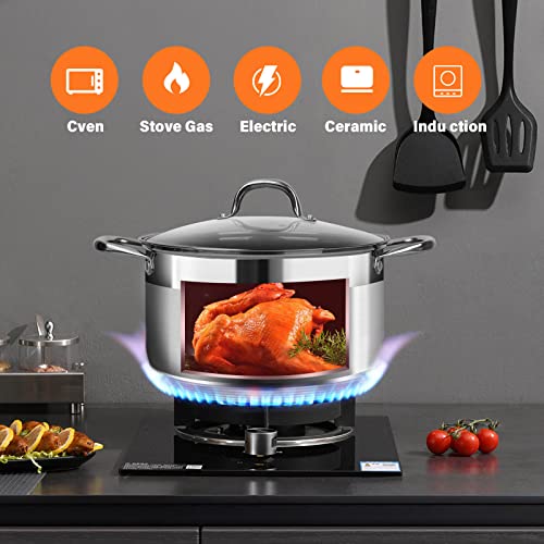 LEUGWAKN 10 Quart Stock Pot with Glass Lid, Premium Food-Grade Stainless Steel Soup Pot, Large Pot for Cooking Stew, Chili & Canning, Induction Compatible Cookware, Dishwasher & Oven Safe