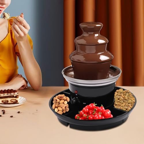 120V 40W 3-Tier Chocolate Fountain, Black Stainless Steel, 1lb Capacity, with Food Tray and 6 Forks for Parties and Gatherings