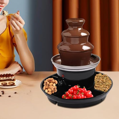 120V 40W 3-Tier Chocolate Fountain, Black Stainless Steel, 1lb Capacity, with Food Tray and 6 Forks for Parties and Gatherings