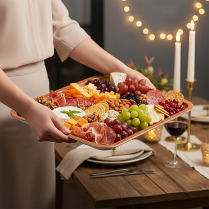 ZENSEWEN Wood Grain Serving Tray Set of 2 - Lightweight Decorative Nesting Platters for Coffee Table, and Guest Hosting - Durable Heat Resistant Food Trays for Breakfast in Bed and Appetizers