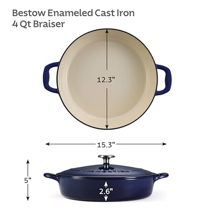 Tramontina Bestow Enameled Cast Iron Braiser Pan with Lid, 4-quart, Blue