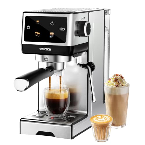 SECPOEDR 20Bar Espresso Machine with Poweful Milk Frother Rapid Cold Brew, Easy to Use Compact Espresso Maker, Fast Heat 1350W Barista-Quality Home Cappuccino Latte Machine,45oz Water Tank, Silver