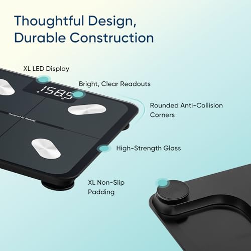 Etekcity Smart Scale for Body Weight, FSA&HSA Eligible, Bathroom Digital Weighing Scale with BMI, Body Fat, Muscle Mass, Accurate Bluetooth Home User Health Equipment Sync Apps, LED, Tempered glass