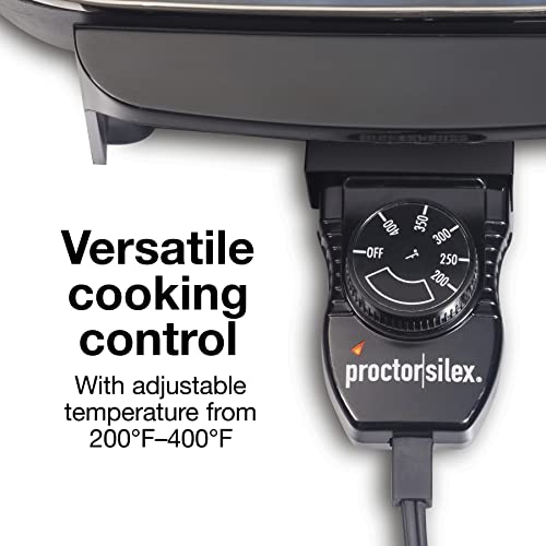 Proctor Silex Electric Skillet with Lid, 116 sq. in. Nonstick Cooking Surface for Frying, Sauteing, Simmering and Braising, Adjustable Temp 200° to 400° F, Black (38526PS)