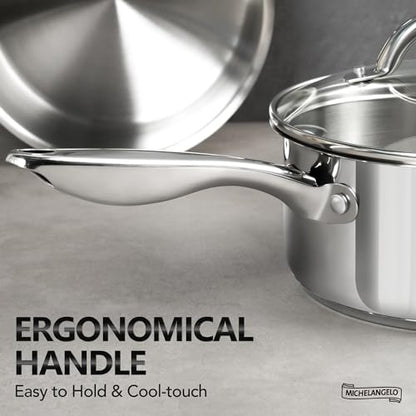 MICHELANGELO 3 Quart Saucepan with Lid, 18/10 Stainless Steel Sauce Pan with Tri-Ply Bottom, 3QT Sauce Pot, Induction Compatible