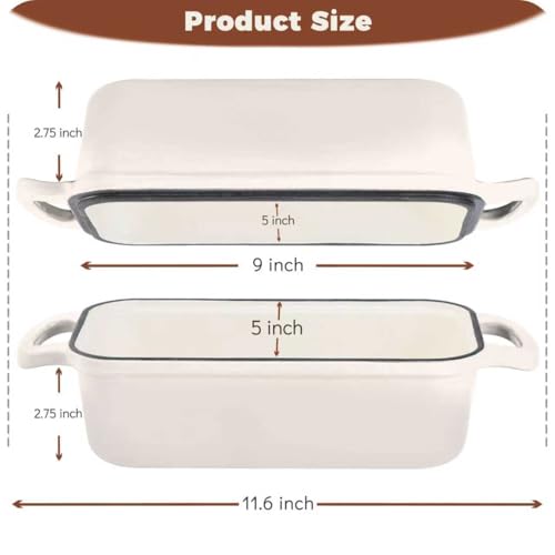 Articasting Cast Iron Bread Loaf Pan with Lid, Loaf Pans for Baking Bread 9x5, Enameled Bread Pans for Homemade Bread, Sourdough, Set of 2, Cream