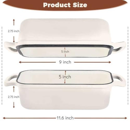 Articasting Cast Iron Bread Loaf Pan with Lid, Loaf Pans for Baking Bread 9x5, Enameled Bread Pans for Homemade Bread, Sourdough, Set of 2, Cream