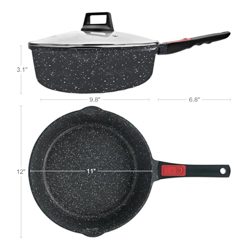 AIKENBBKK 12 Inch Frying Pans Nonstick with Lid, 5 Qt Large Deep Frying Pan Skillet with Cover, Non Stick Cooking Sauté Pan Compatible with All Stovetops, Detachable Handle, Oven Safe, PFOA PFOS Free