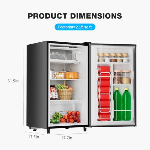 DUMOS 3.2 Cu.Ft Mini Fridge with Freezer, Single Door Refrigerator with Adjustable Thermostat, Compact Small Fridge for Bedroom, Office, Dorm, 17.72"*17.72"*31" Silver